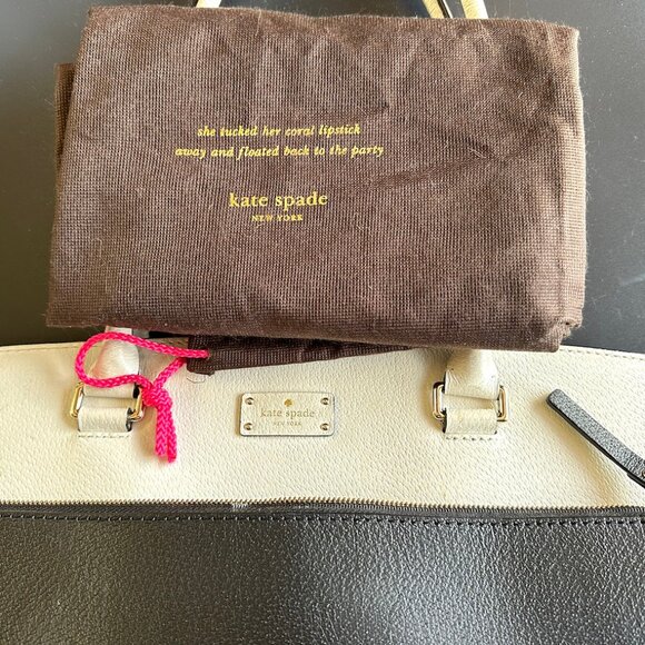 Kate Spade Black & Cream Leather Colorblock Tote Shoulder Bag — EUC - Picture 3 of 13